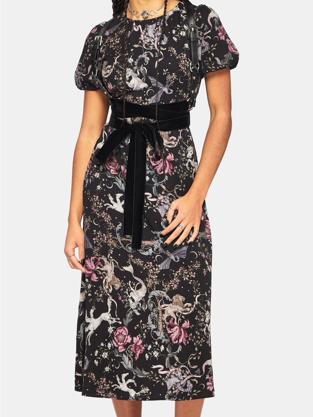 Disturbia Unicorn Mermaid Midi Dress 8 NWT Forest Print - Picture 6 of 10